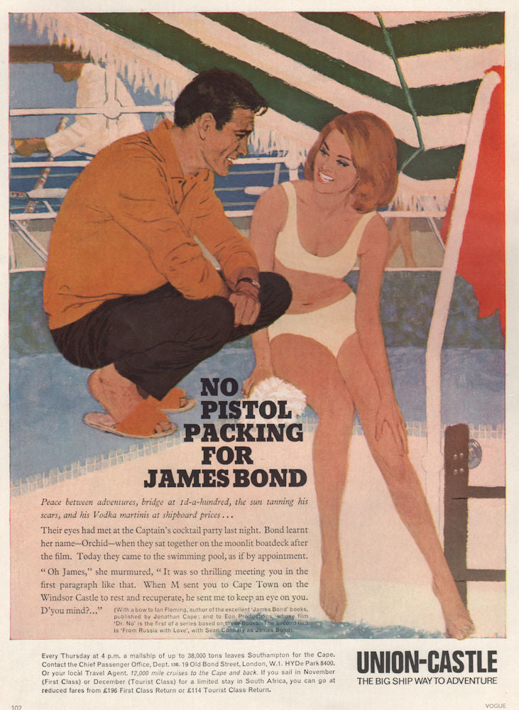 Union-Castle line advert. The big ship way to adventure. South Africa 1963